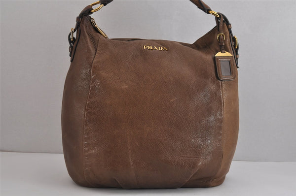 Authentic PRADA Vintage Leather Nappa Shoulder Hand Tote Bag Brown 4044J