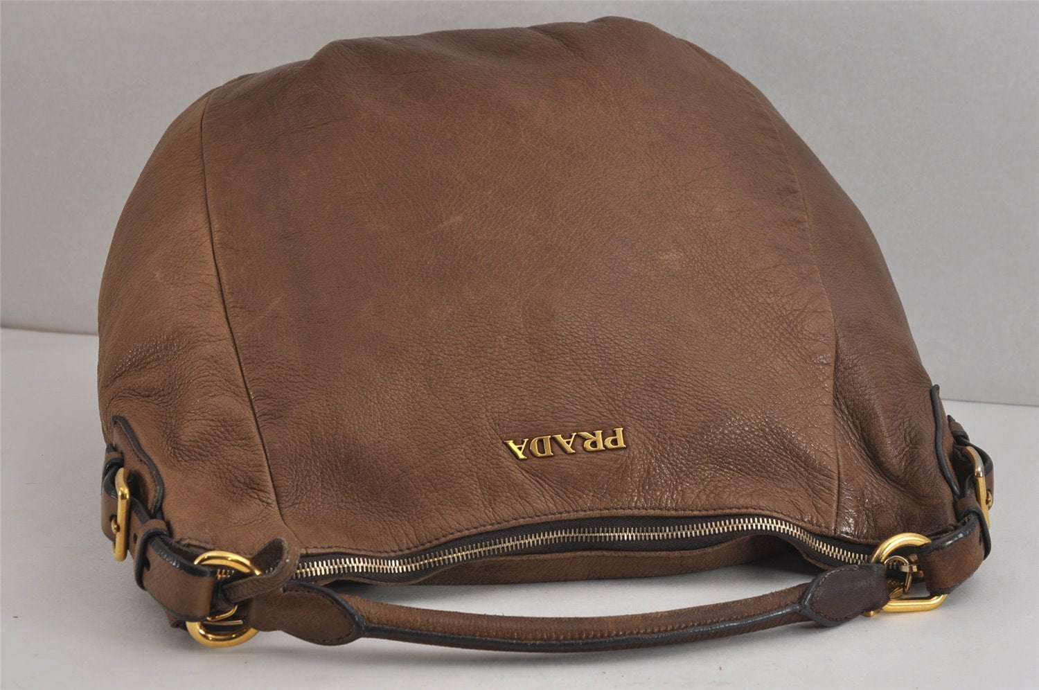 Authentic PRADA Vintage Leather Nappa Shoulder Hand Tote Bag Brown 4044J