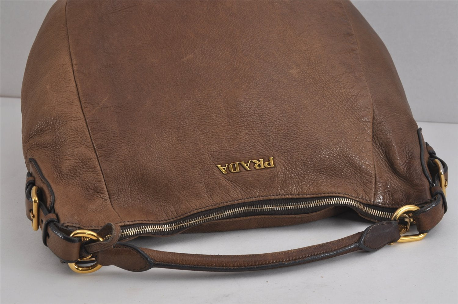 Authentic PRADA Vintage Leather Nappa Shoulder Hand Tote Bag Brown 4044J