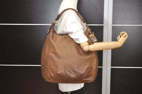 Authentic PRADA Vintage Leather Nappa Shoulder Hand Tote Bag Brown 4044J
