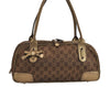 Authentic GUCCI Princy Ribbon GG Canvas Leather Hand Bag 161720 Gold 4045J