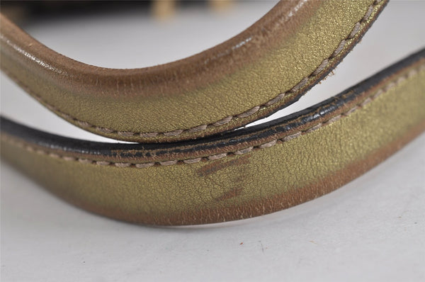 Authentic GUCCI Princy Ribbon GG Canvas Leather Hand Bag 161720 Gold 4045J