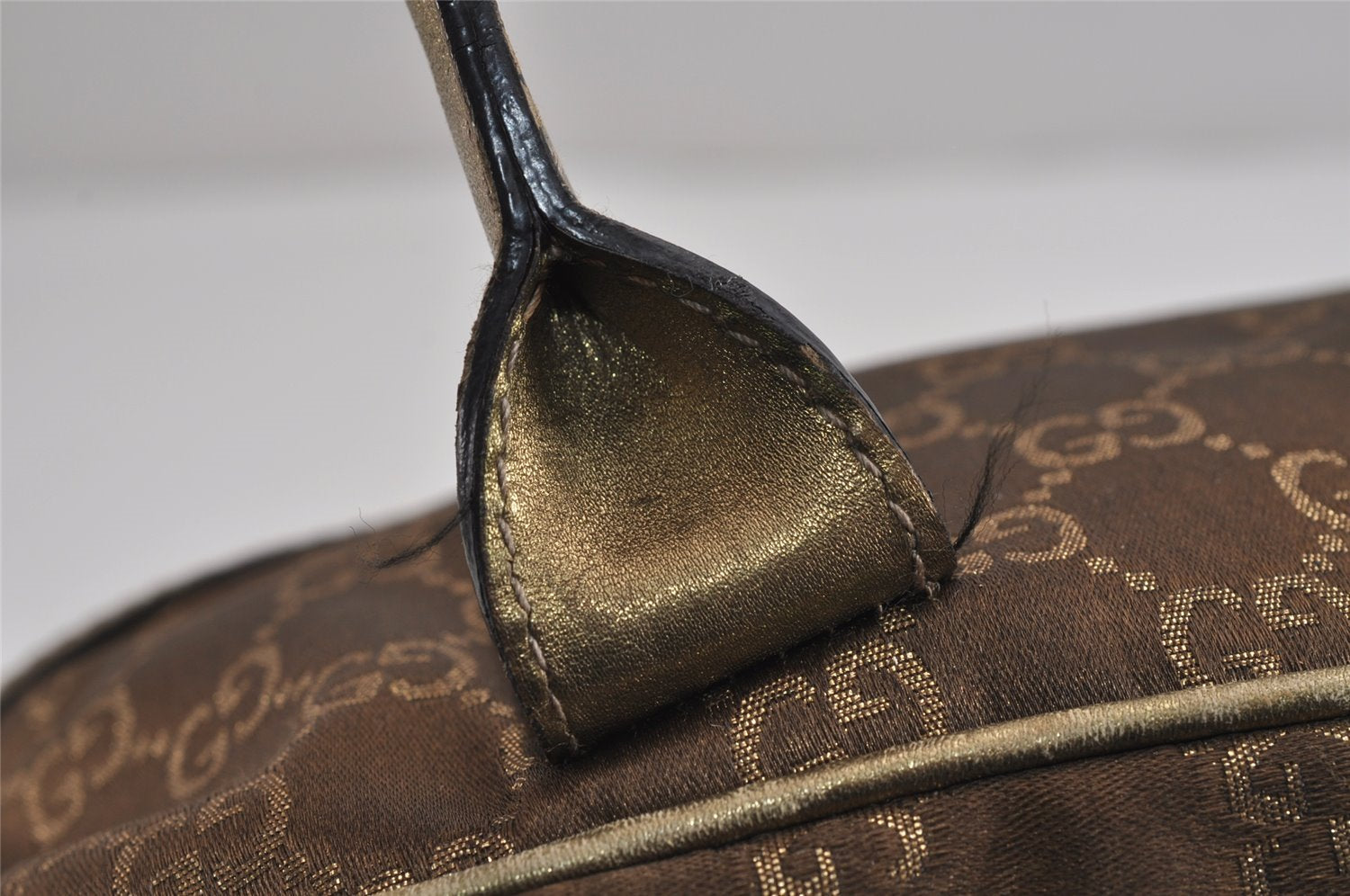 Authentic GUCCI Princy Ribbon GG Canvas Leather Hand Bag 161720 Gold 4045J