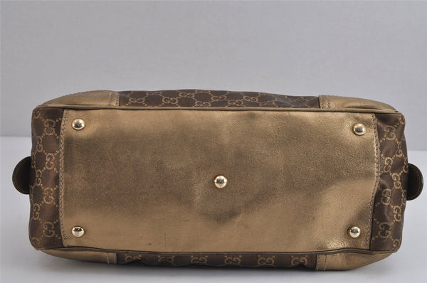 Authentic GUCCI Princy Ribbon GG Canvas Leather Hand Bag 161720 Gold 4045J