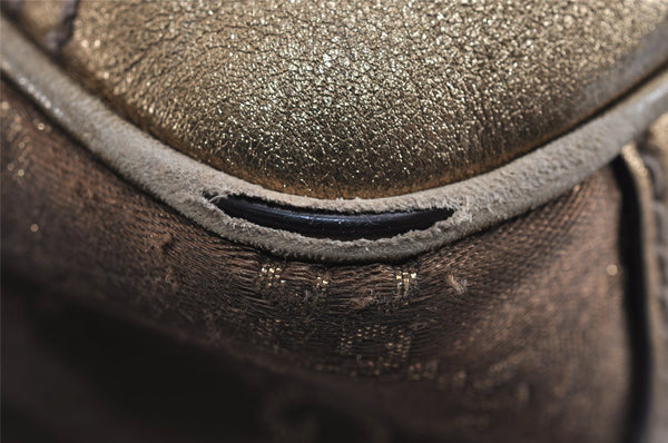 Authentic GUCCI Princy Ribbon GG Canvas Leather Hand Bag 161720 Gold 4045J