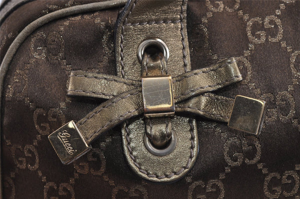 Authentic GUCCI Princy Ribbon GG Canvas Leather Hand Bag 161720 Gold 4045J