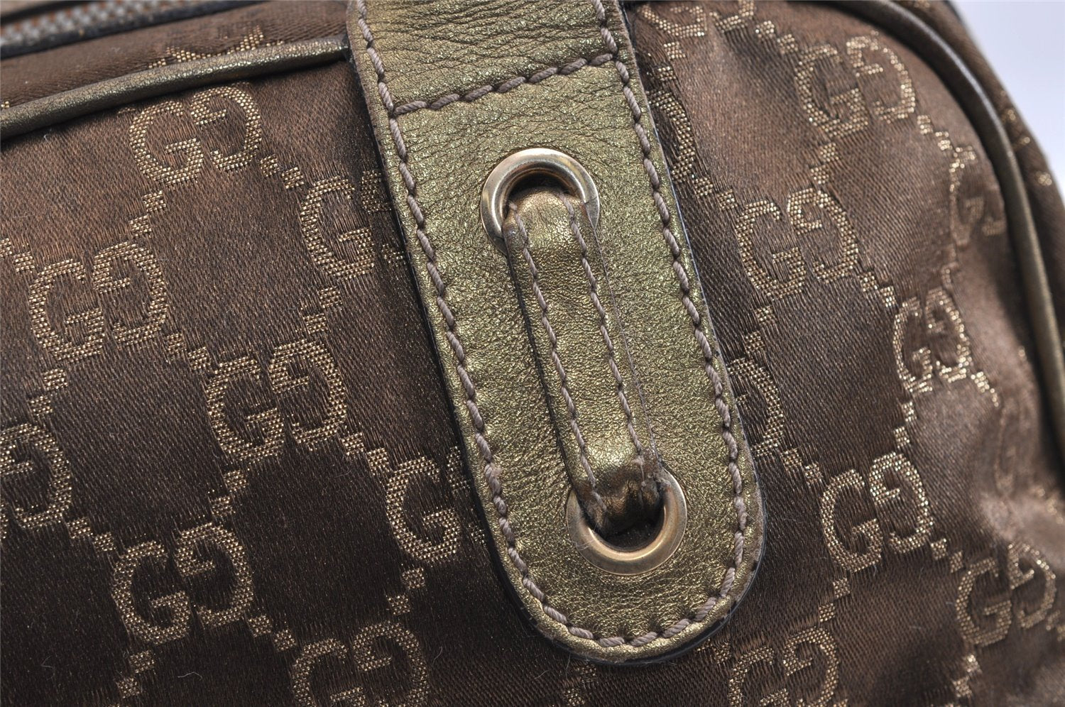 Authentic GUCCI Princy Ribbon GG Canvas Leather Hand Bag 161720 Gold 4045J