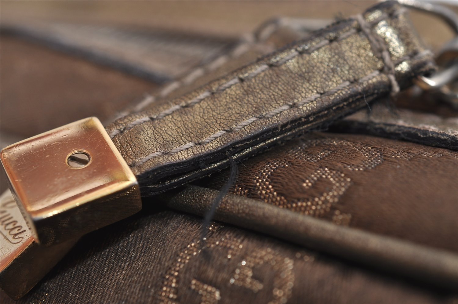 Authentic GUCCI Princy Ribbon GG Canvas Leather Hand Bag 161720 Gold 4045J