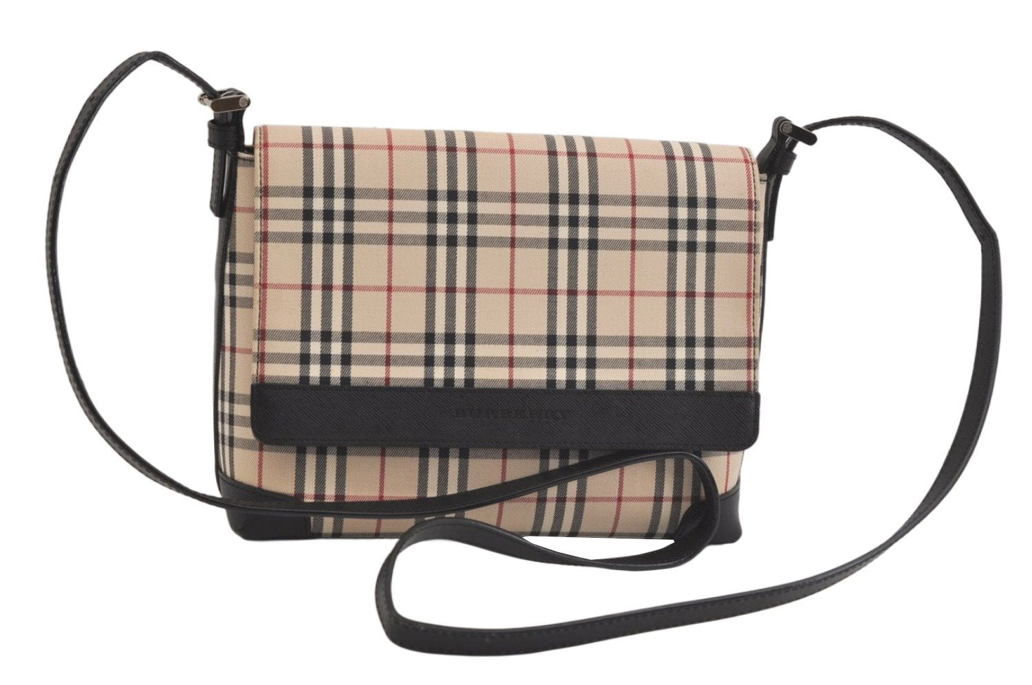 Authentic BURBERRY Nova Check Shoulder Cross Body Bag Canvas Leather Beige 4045K