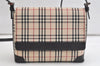 Authentic BURBERRY Nova Check Shoulder Cross Body Bag Canvas Leather Beige 4045K