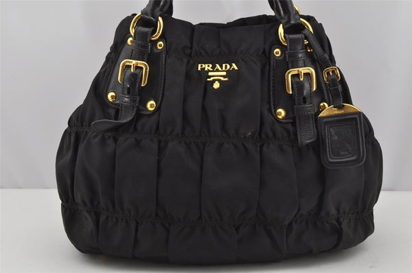 Auth PRADA Tessuto Gaufre Nylon Leather 2Way Shoulder Hand Tote Bag Black 4046J