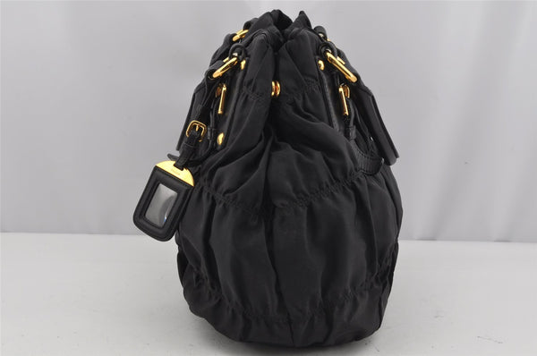 Auth PRADA Tessuto Gaufre Nylon Leather 2Way Shoulder Hand Tote Bag Black 4046J