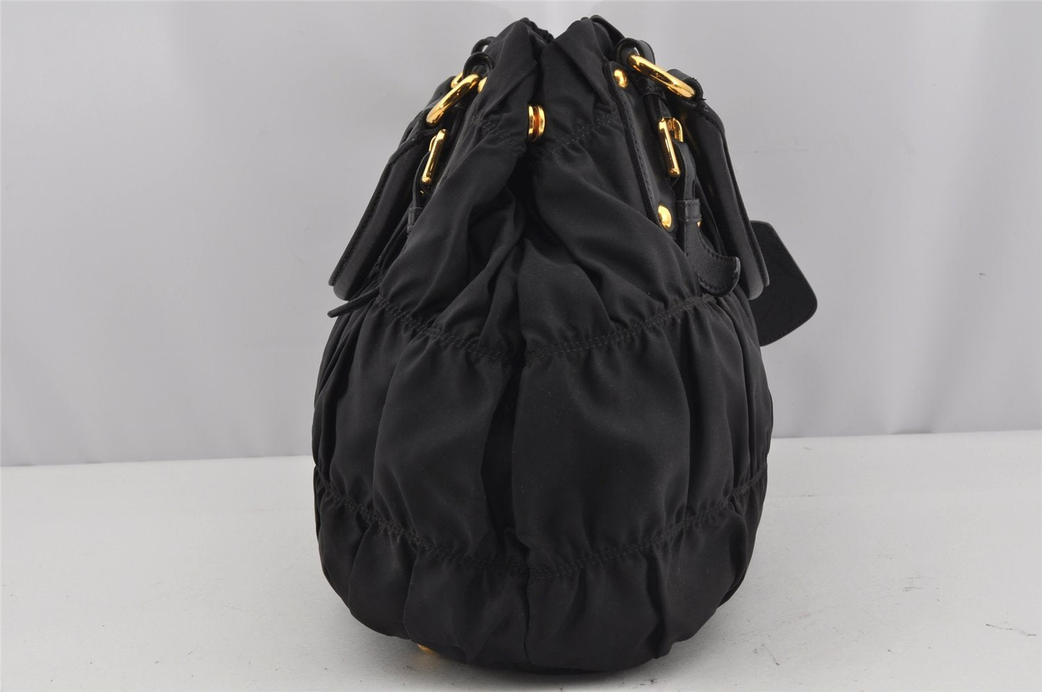 Auth PRADA Tessuto Gaufre Nylon Leather 2Way Shoulder Hand Tote Bag Black 4046J