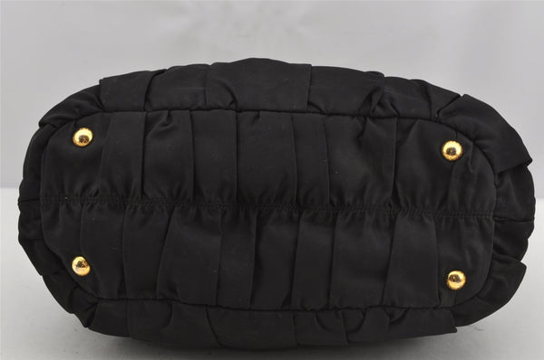 Auth PRADA Tessuto Gaufre Nylon Leather 2Way Shoulder Hand Tote Bag Black 4046J