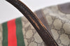 Authentic GUCCI Web Sherry Line Hand Boston Bag GG PVC Leather Brown Junk 4046K