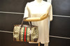 Authentic GUCCI Web Sherry Line Hand Boston Bag GG PVC Leather Brown Junk 4046K