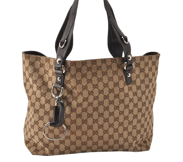 Authentic GUCCI Icon Bit Shoulder Tote Bag GG Canvas Leather 229852 Brown 4047K