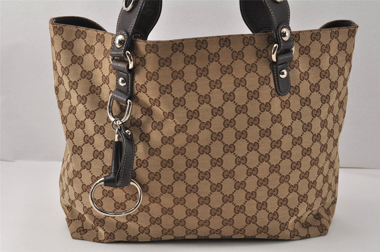Authentic GUCCI Icon Bit Shoulder Tote Bag GG Canvas Leather 229852 Brown 4047K