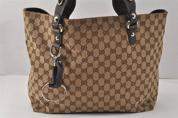 Authentic GUCCI Icon Bit Shoulder Tote Bag GG Canvas Leather 229852 Brown 4047K