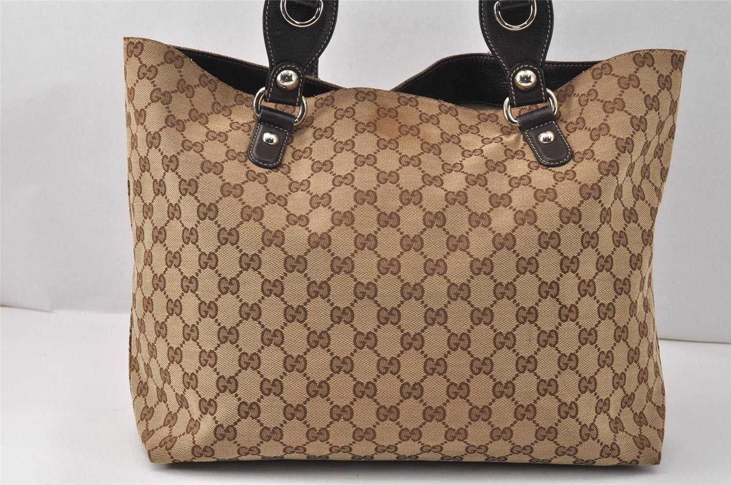 Authentic GUCCI Icon Bit Shoulder Tote Bag GG Canvas Leather 229852 Brown 4047K