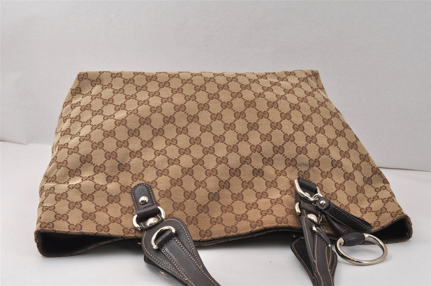 Authentic GUCCI Icon Bit Shoulder Tote Bag GG Canvas Leather 229852 Brown 4047K