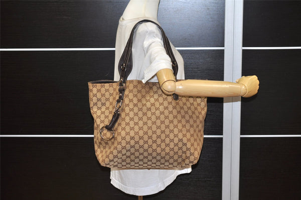 Authentic GUCCI Icon Bit Shoulder Tote Bag GG Canvas Leather 229852 Brown 4047K