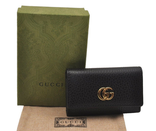 Auth GUCCI GG Marmont Double G 6 Hooks Key Case Leather 456118 Black Box 4049J