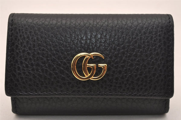 Auth GUCCI GG Marmont Double G 6 Hooks Key Case Leather 456118 Black Box 4049J