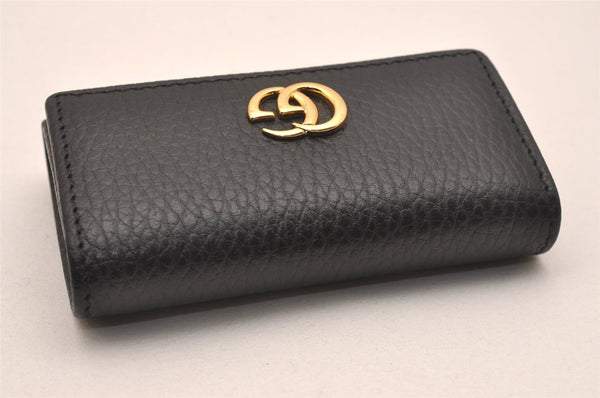 Auth GUCCI GG Marmont Double G 6 Hooks Key Case Leather 456118 Black Box 4049J