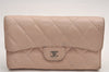 Authentic CHANEL Caviar Skin Matelasse Long Trifold Wallet CC Pink Box 4050J