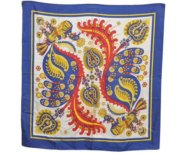 Authentic HERMES Carre 90 Scarf "SKYROS" Silk Navy 4053H