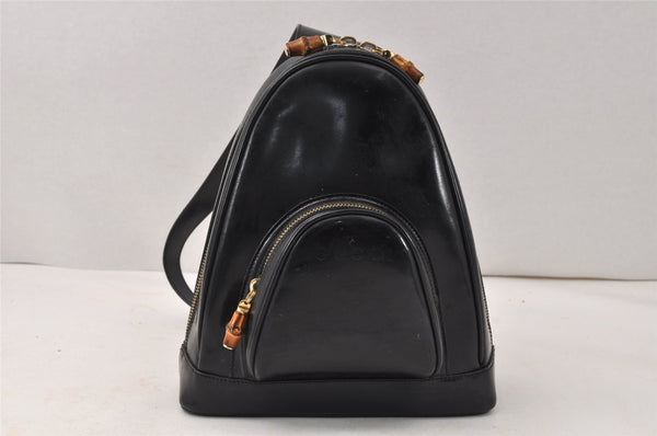 Authentic GUCCI Vintage Bamboo Shoulder Bag Purse Enamel Black Junk 4053K
