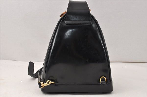 Authentic GUCCI Vintage Bamboo Shoulder Bag Purse Enamel Black Junk 4053K