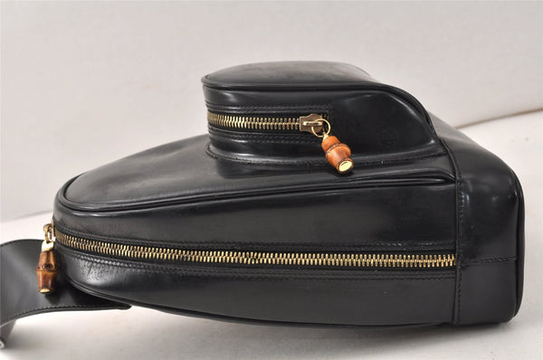 Authentic GUCCI Vintage Bamboo Shoulder Bag Purse Enamel Black Junk 4053K