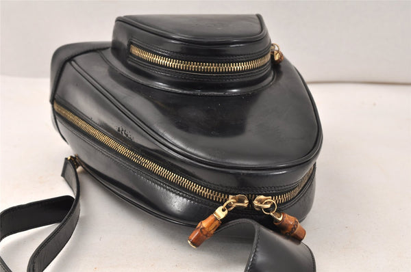 Authentic GUCCI Vintage Bamboo Shoulder Bag Purse Enamel Black Junk 4053K