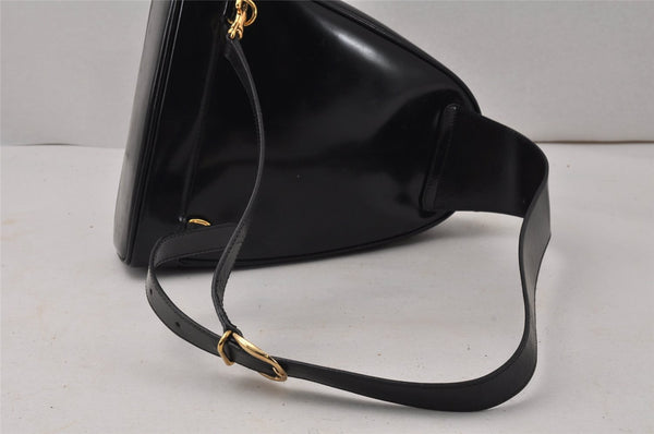 Authentic GUCCI Vintage Bamboo Shoulder Bag Purse Enamel Black Junk 4053K