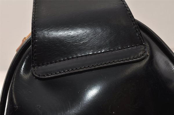 Authentic GUCCI Vintage Bamboo Shoulder Bag Purse Enamel Black Junk 4053K