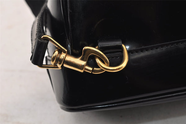 Authentic GUCCI Vintage Bamboo Shoulder Bag Purse Enamel Black Junk 4053K