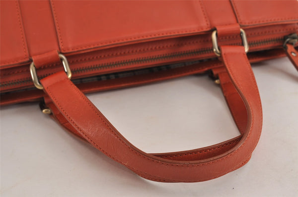 Authentic BURBERRY Vintage Leather Hand Bag Purse Orange 4055J
