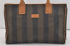 Authentic FENDI Pequin Shoulder Hand Bag Purse PVC Leather Brown Black 4056J