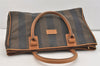 Authentic FENDI Pequin Shoulder Hand Bag Purse PVC Leather Brown Black 4056J