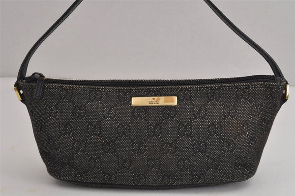 Authentic GUCCI Vintage Hand Bag Pouch Purse GG Canvas Leather 07198 Black 4057J