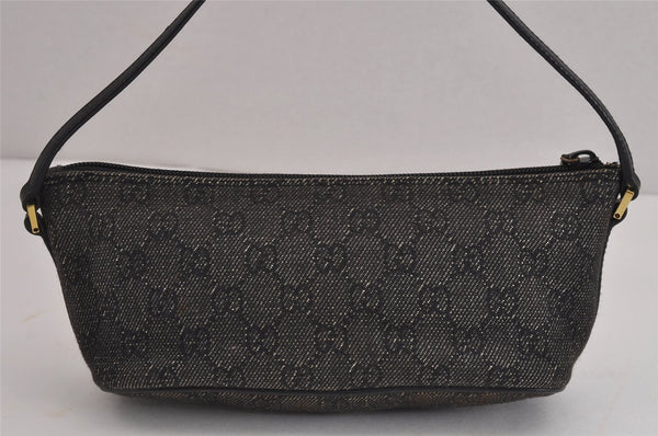 Authentic GUCCI Vintage Hand Bag Pouch Purse GG Canvas Leather 07198 Black 4057J