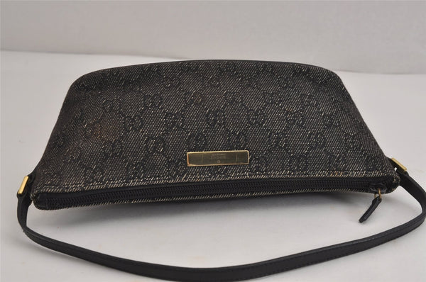 Authentic GUCCI Vintage Hand Bag Pouch Purse GG Canvas Leather 07198 Black 4057J