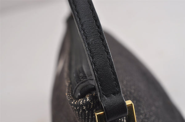 Authentic GUCCI Vintage Hand Bag Pouch Purse GG Canvas Leather 07198 Black 4057J