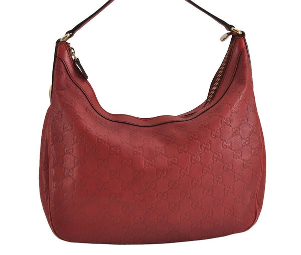 Authentic GUCCI Guccissima Charmy GG Leather Shoulder Bag 231819 Red 4058J