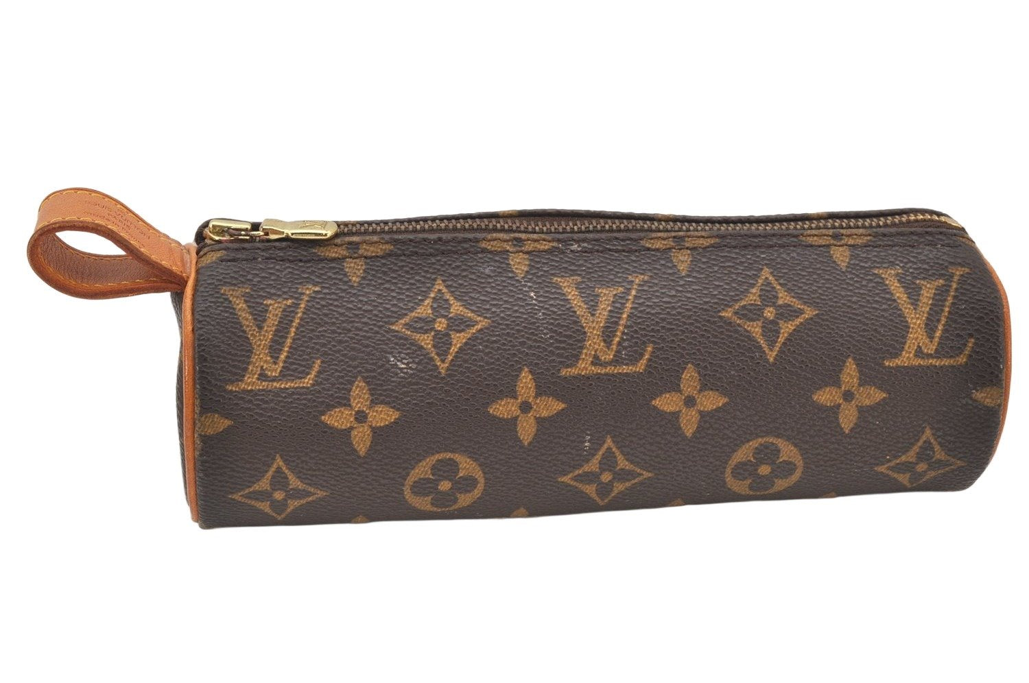 Authentic Louis Vuitton Monogram Trousse Ronde Pen Case Pouch M47630 Junk 4058K