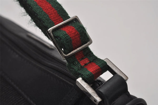 Authentic GUCCI Web Sherry Line Hand Bag Pouch Canvas Leather 92820 Black 4062I