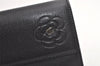 Authentic CHANEL Butterfly Camellia Calf Skin CC Logo Long Wallet Black 4062K