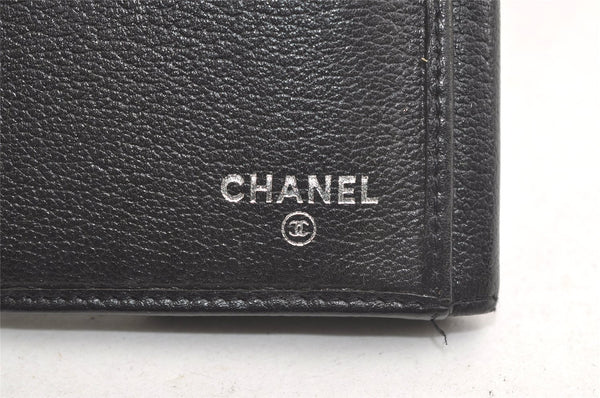 Authentic CHANEL Butterfly Camellia Calf Skin CC Logo Long Wallet Black 4062K